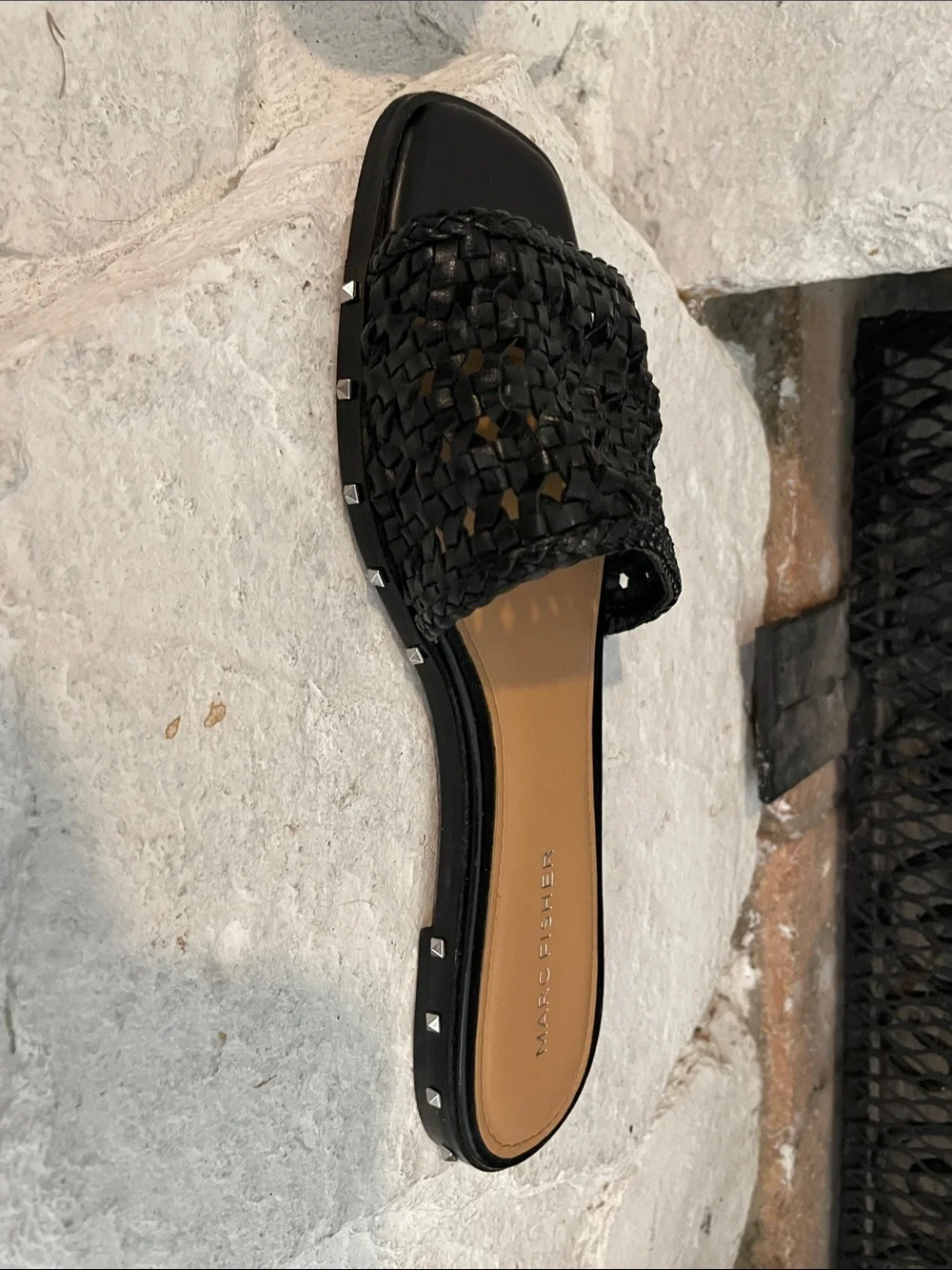 Marc Fisher Black Braided Slide Mules